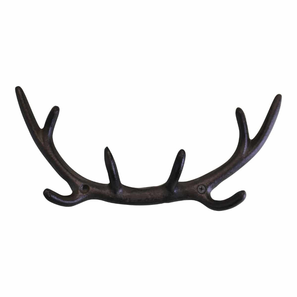 Rustic Cast Iron Wall Hooks, Stag Antlers, Medium - Price Crash Furniture