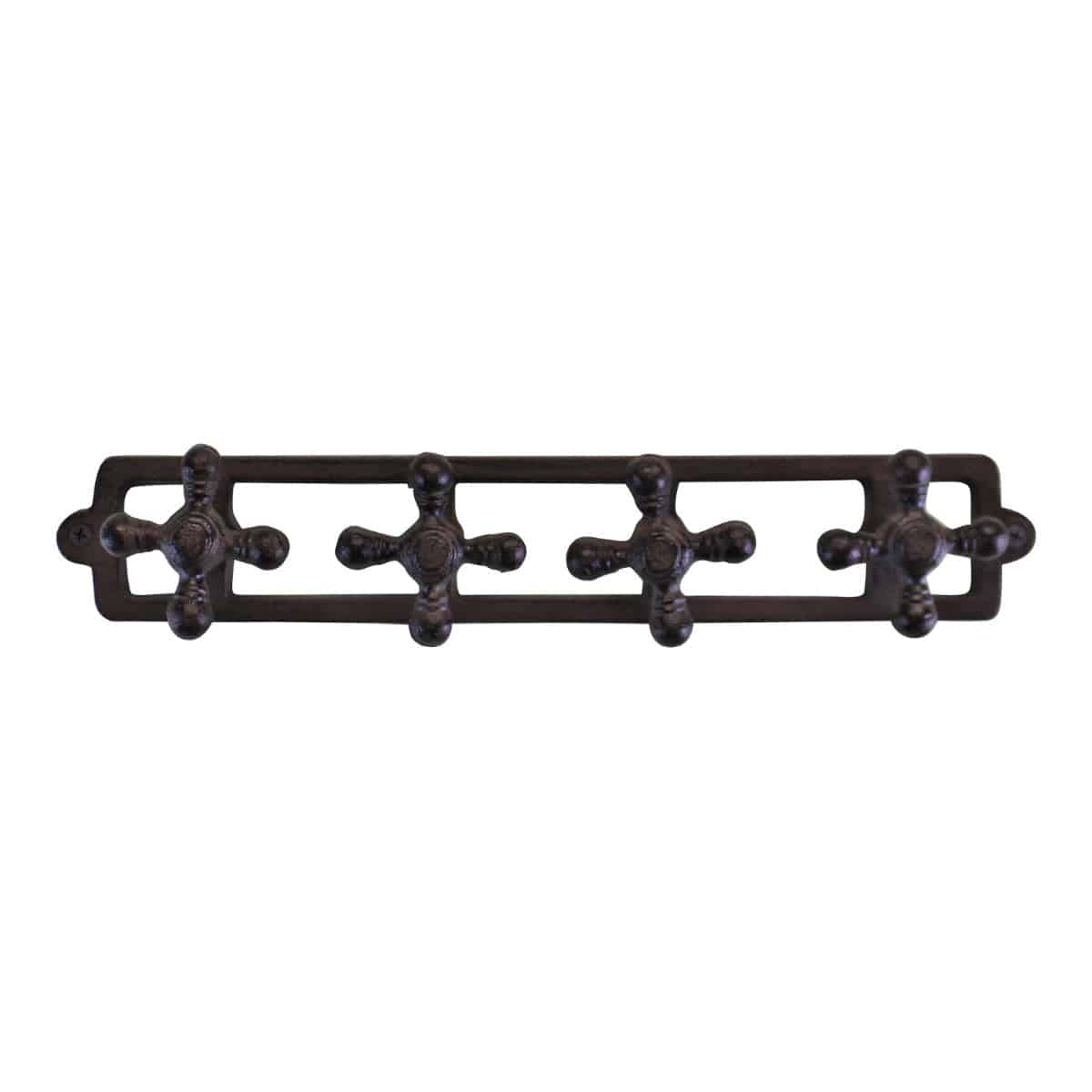 Rustic Cast Iron Wall Hooks, Tap Design With 4 Hooks - Price Crash Furniture