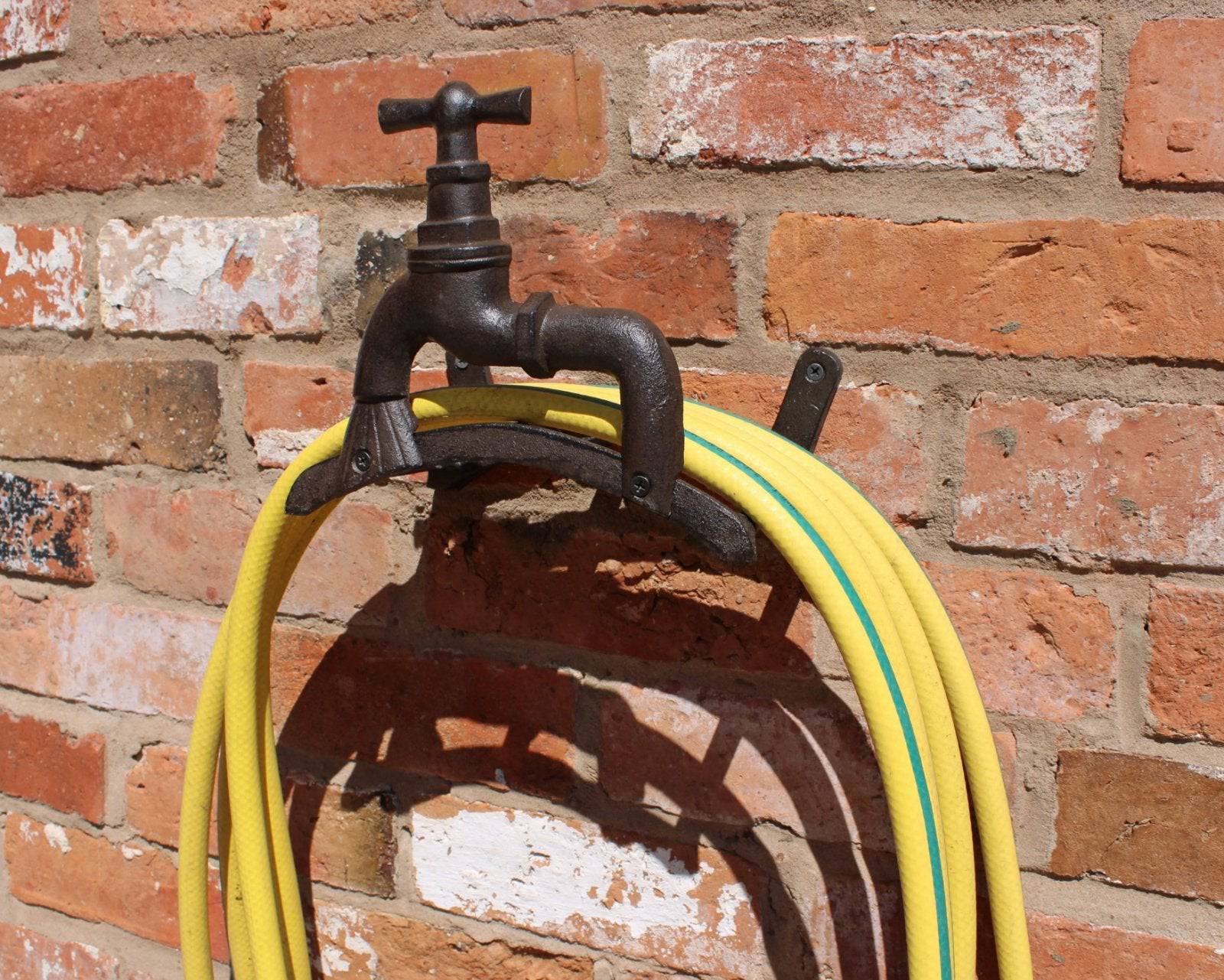 Rustic Cast Iron Wall Mounted Hosepipe Holder - Tap Design - Price Crash Furniture