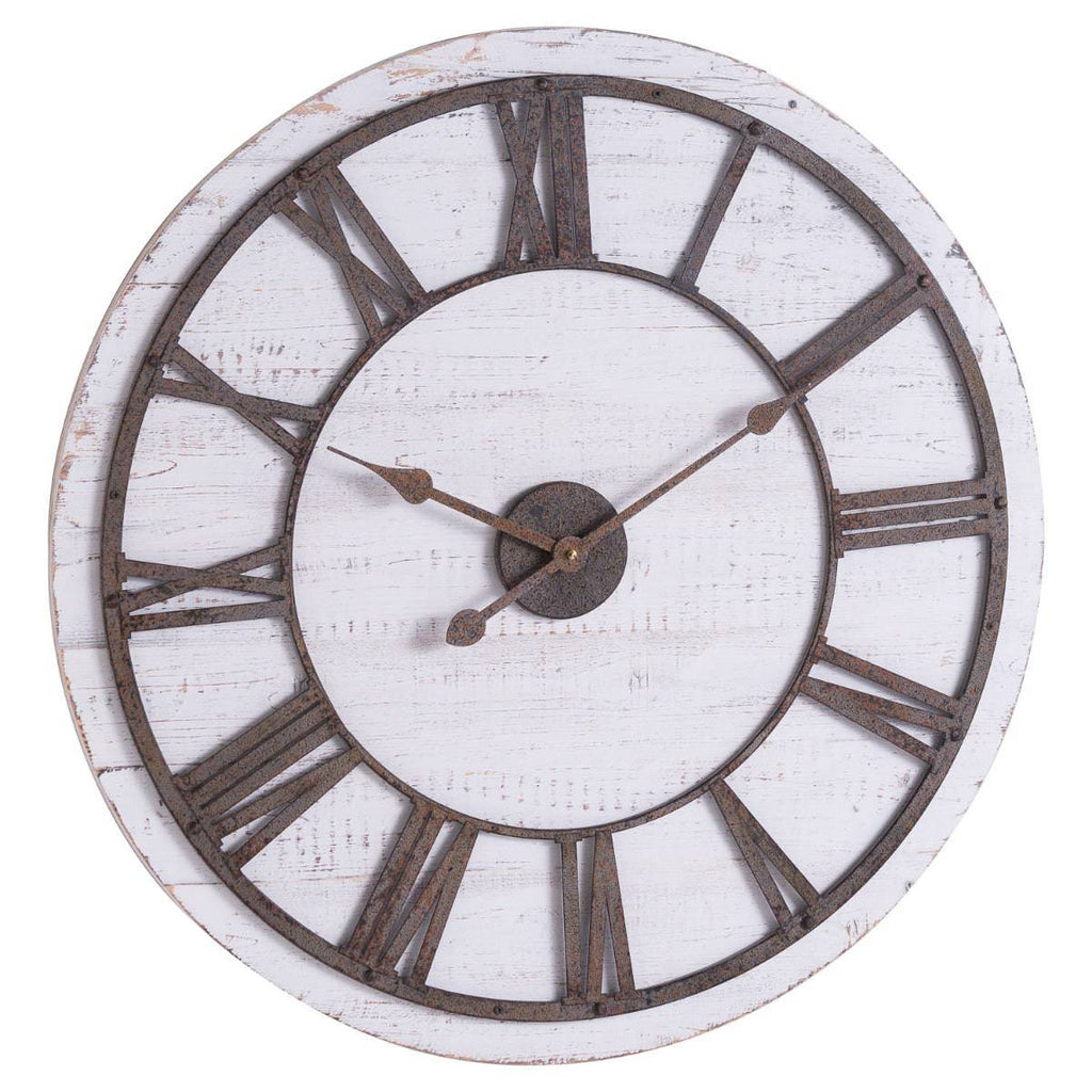 Rustic Wooden Clock With Aged Numerals And Hands - Price Crash Furniture