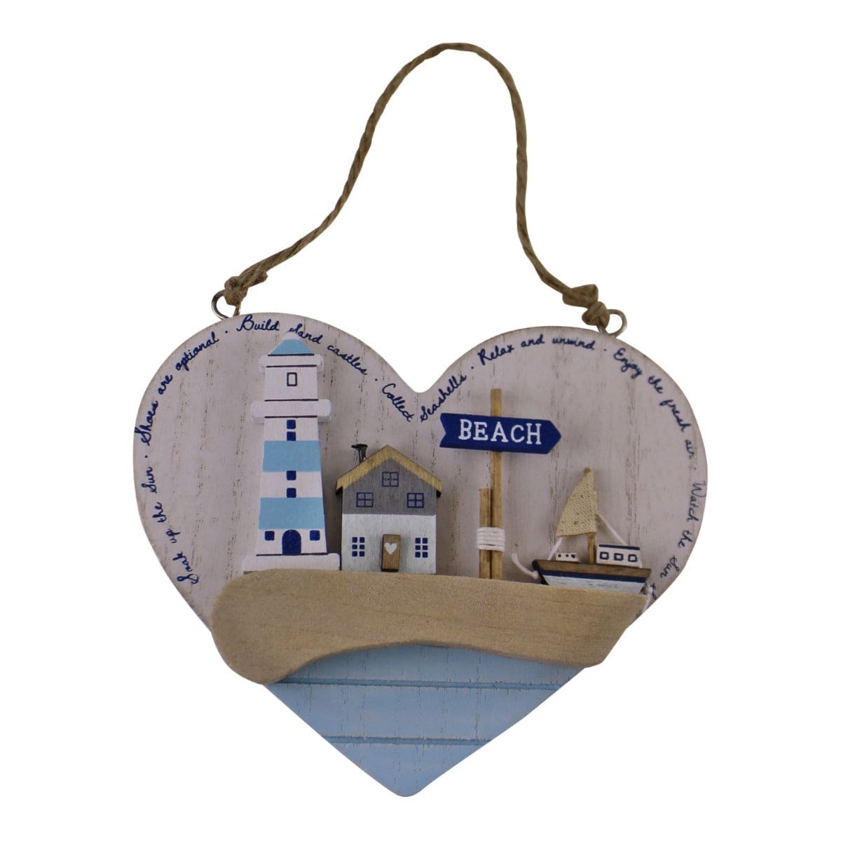 Seashore Hanging Wooden Heart Plaque - Price Crash Furniture