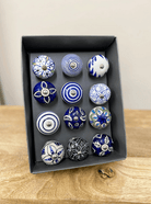 Set Of 12 Ceramic Blue Round Knobs - Price Crash Furniture