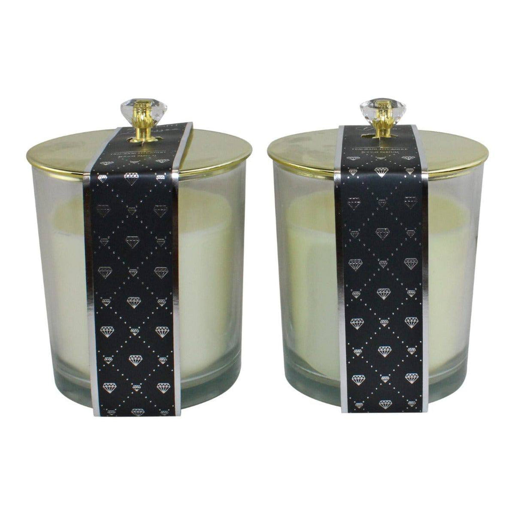 Set of 2 Glass Candle Jars with Diamond Style Lids, Fragranced - Price Crash Furniture