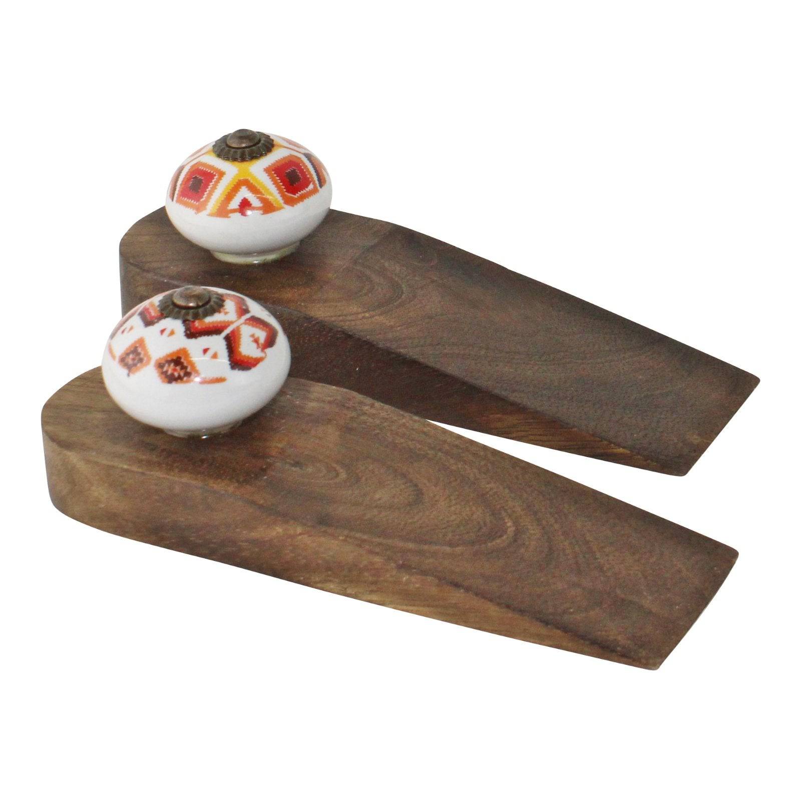 Set of 2 Kasbah Design Wooden Wedge Doorstops - Price Crash Furniture