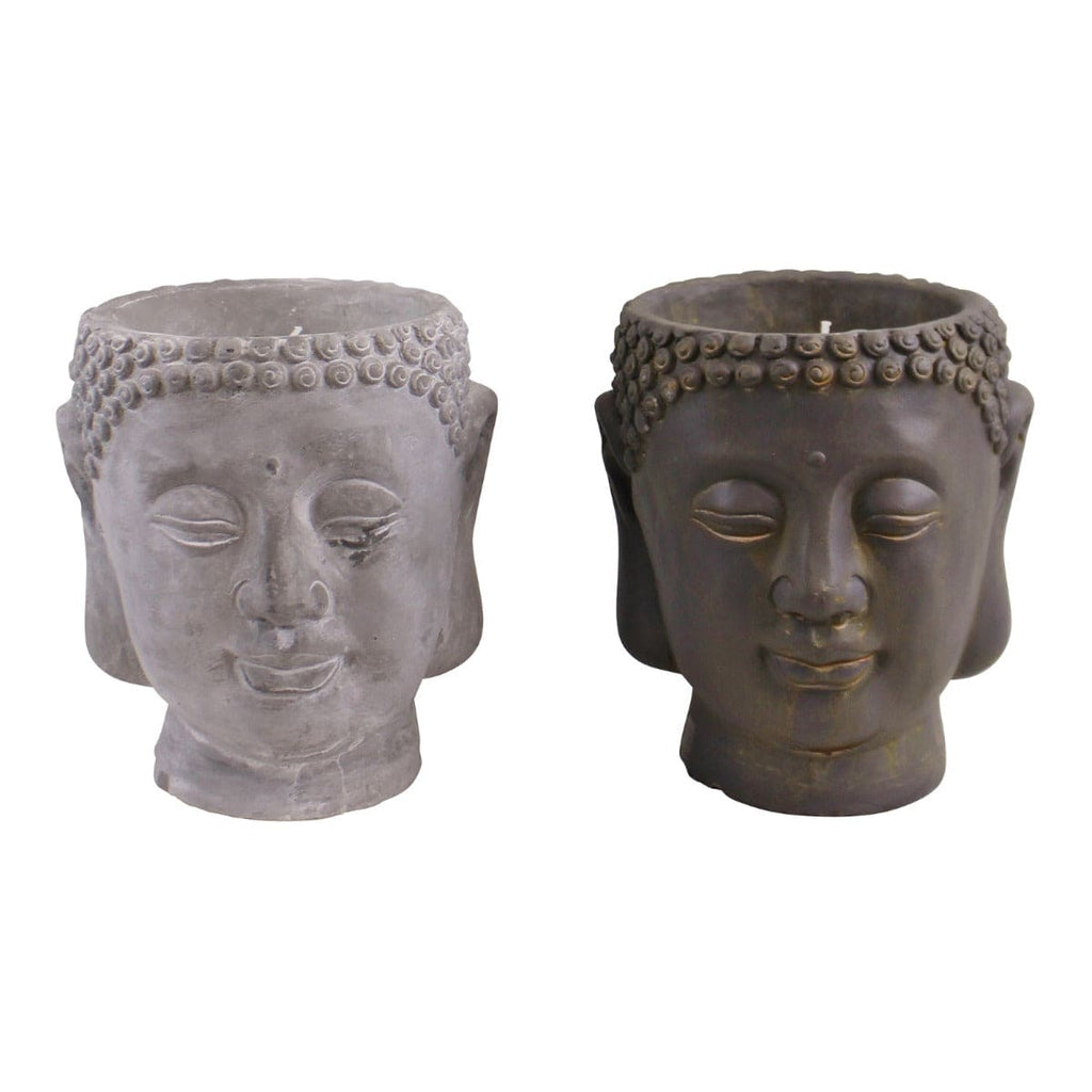 Set of 2 Large Cement Buddha Design Candles - Price Crash Furniture
