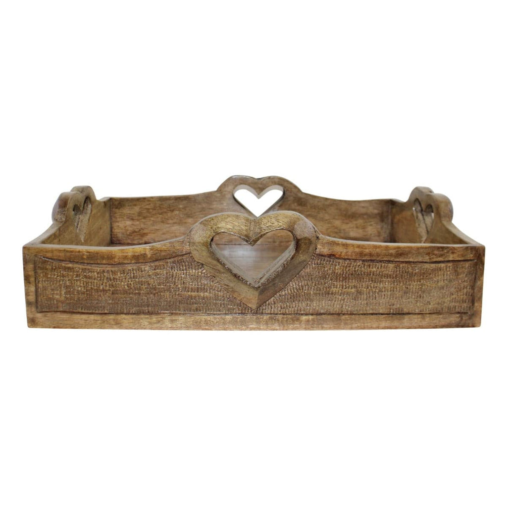 Set Of 2 Mango Wood Heart Detail Serving Trays - Price Crash Furniture