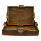 Set Of 2 Mango Wood Heart Detail Serving Trays - Price Crash Furniture