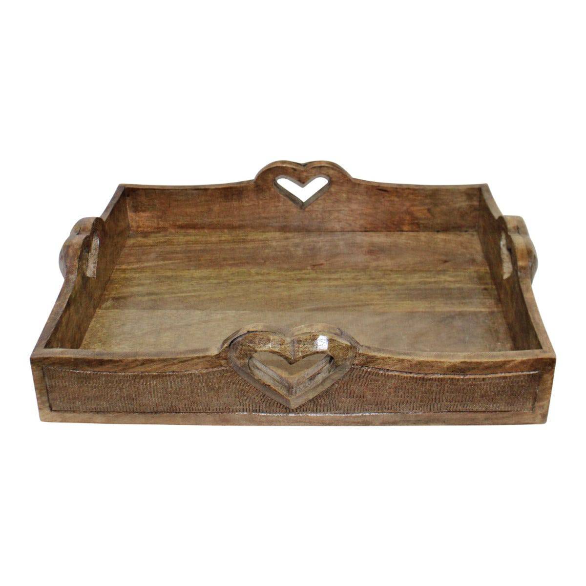 Set Of 2 Mango Wood Heart Detail Serving Trays - Price Crash Furniture