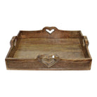 Set Of 2 Mango Wood Heart Detail Serving Trays - Price Crash Furniture