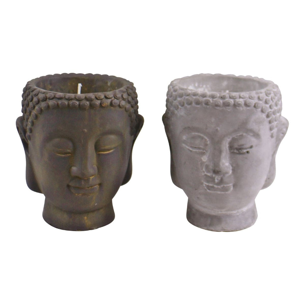 Set of 2 Medium Cement Buddha Design Candles - Price Crash Furniture