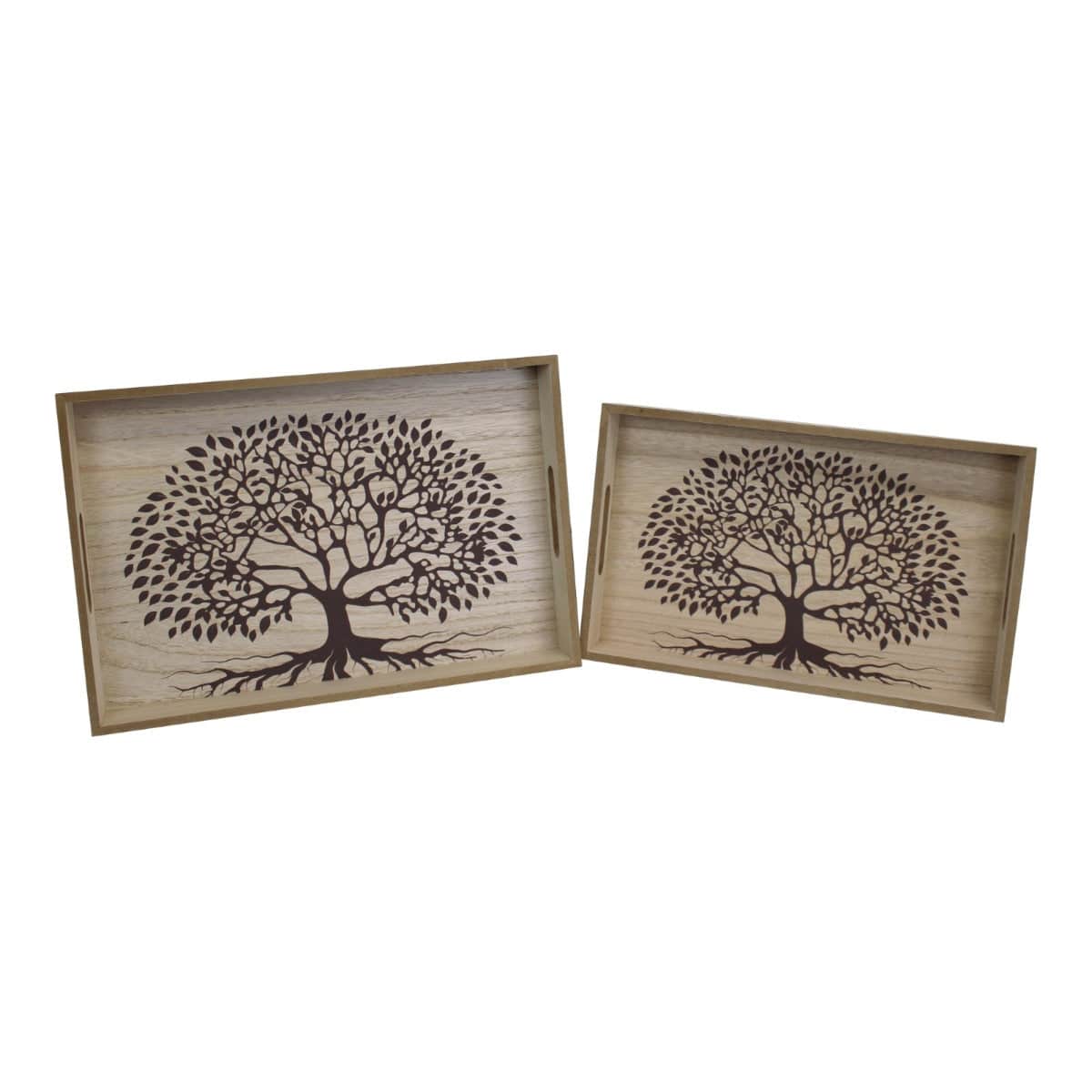 Set Of 2 Tree Of Life Wooden Trays - Price Crash Furniture