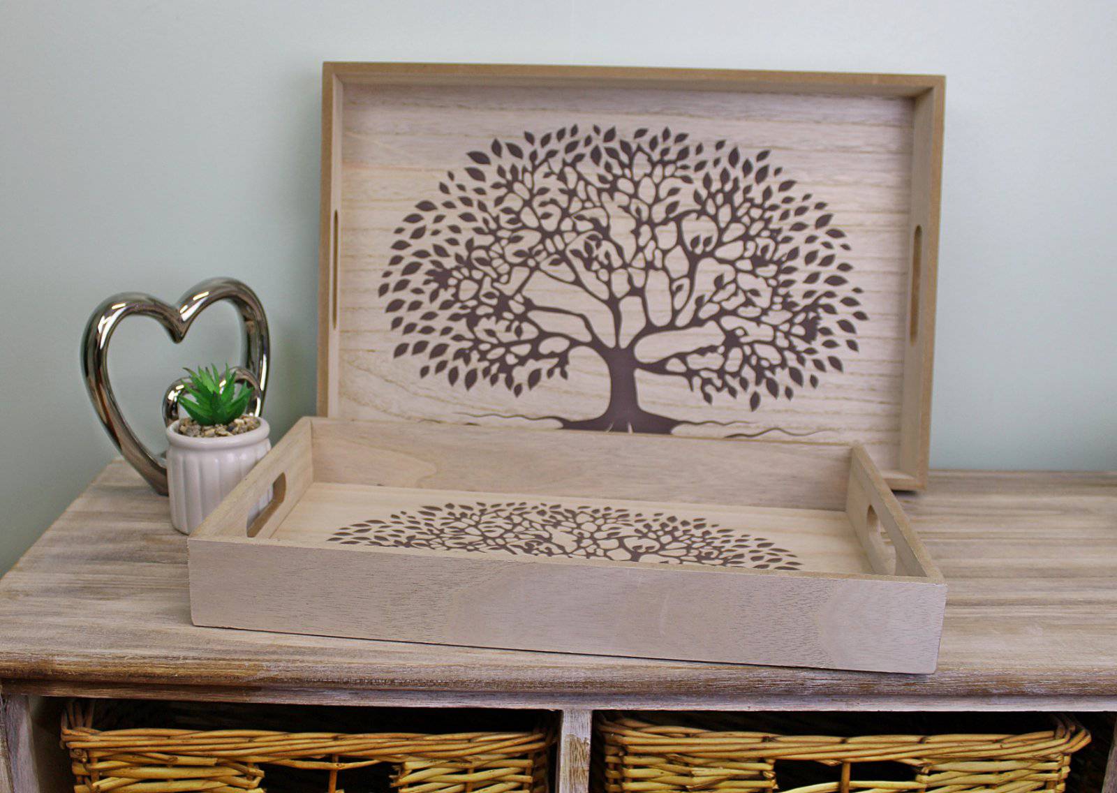 Set Of 2 Tree Of Life Wooden Trays - Price Crash Furniture