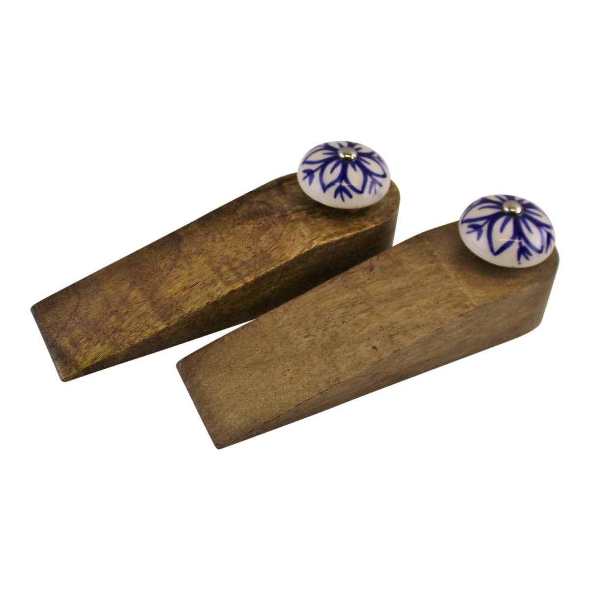 Set Of 2 Wooden Door Wedges With Ceramic Knobs - Price Crash Furniture