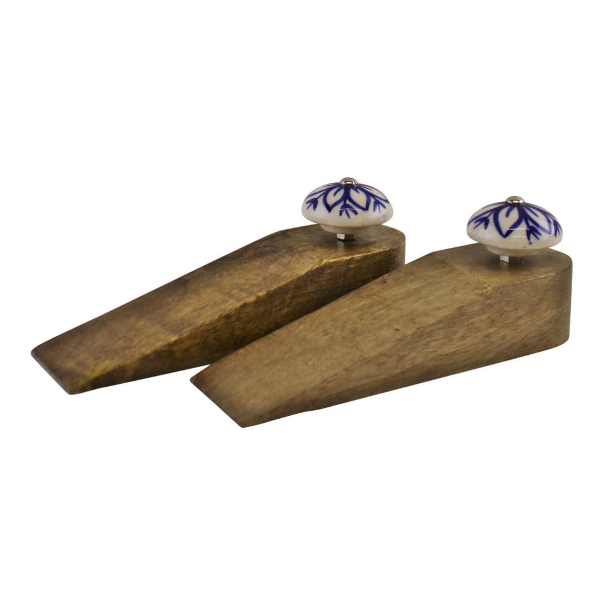 Set Of 2 Wooden Door Wedges With Ceramic Knobs - Price Crash Furniture