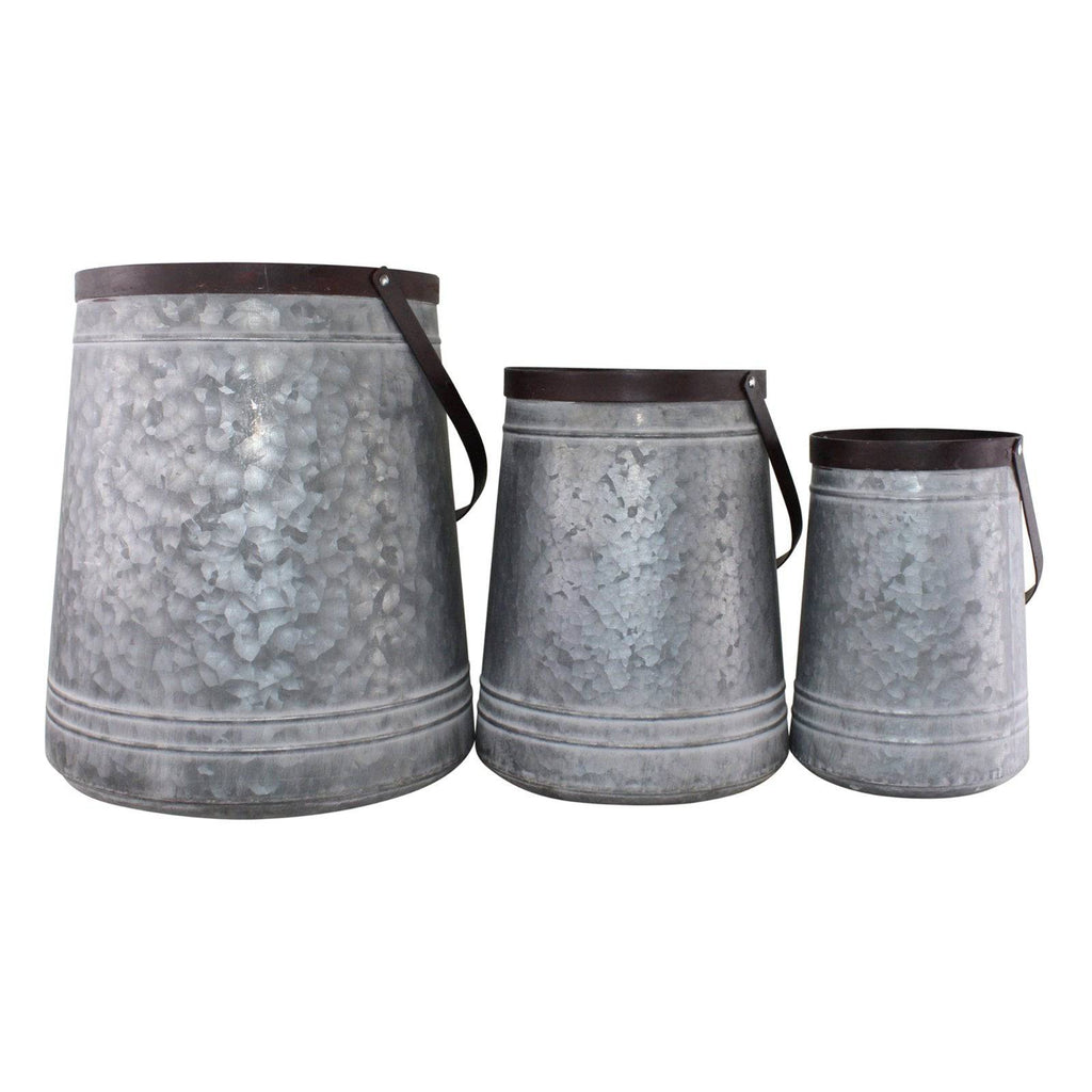 Set of 3 Bucket Style Metal Planters - Indoor/Outdoor - Price Crash Furniture