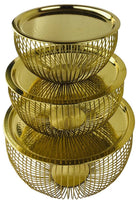 Set Of 3 Gold Bowls With Plate Tops - Price Crash Furniture