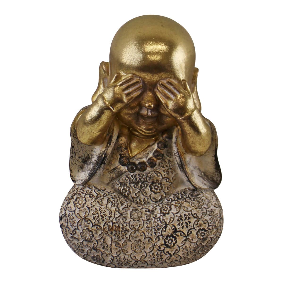 Set of 3 Gold Buddha Ornaments, See No Evil, Hear No Evil, Speak No Evil - Price Crash Furniture