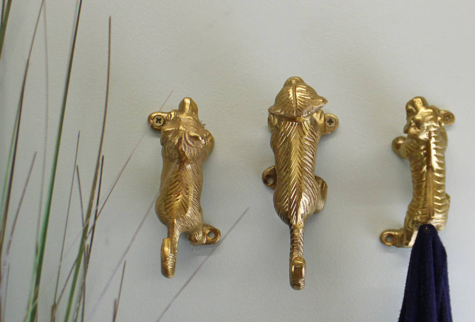 Set of 3 Gold Metal Safari Animal Coat Hooks - Price Crash Furniture