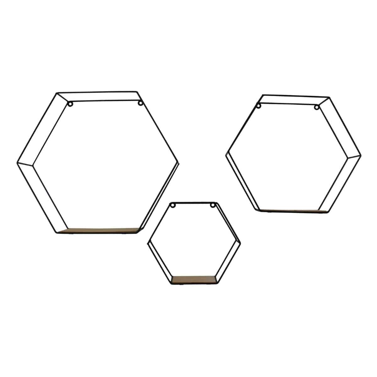 Set of 3 Hexagonal Wire Wall Shelves - Price Crash Furniture