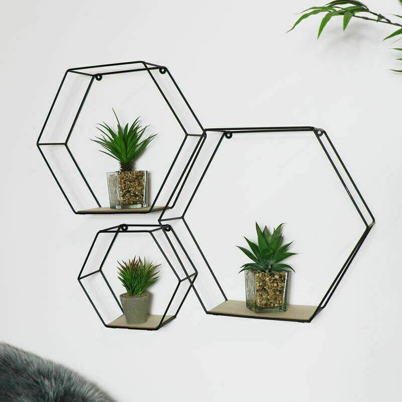 Set of 3 Hexagonal Wire Wall Shelves - Price Crash Furniture