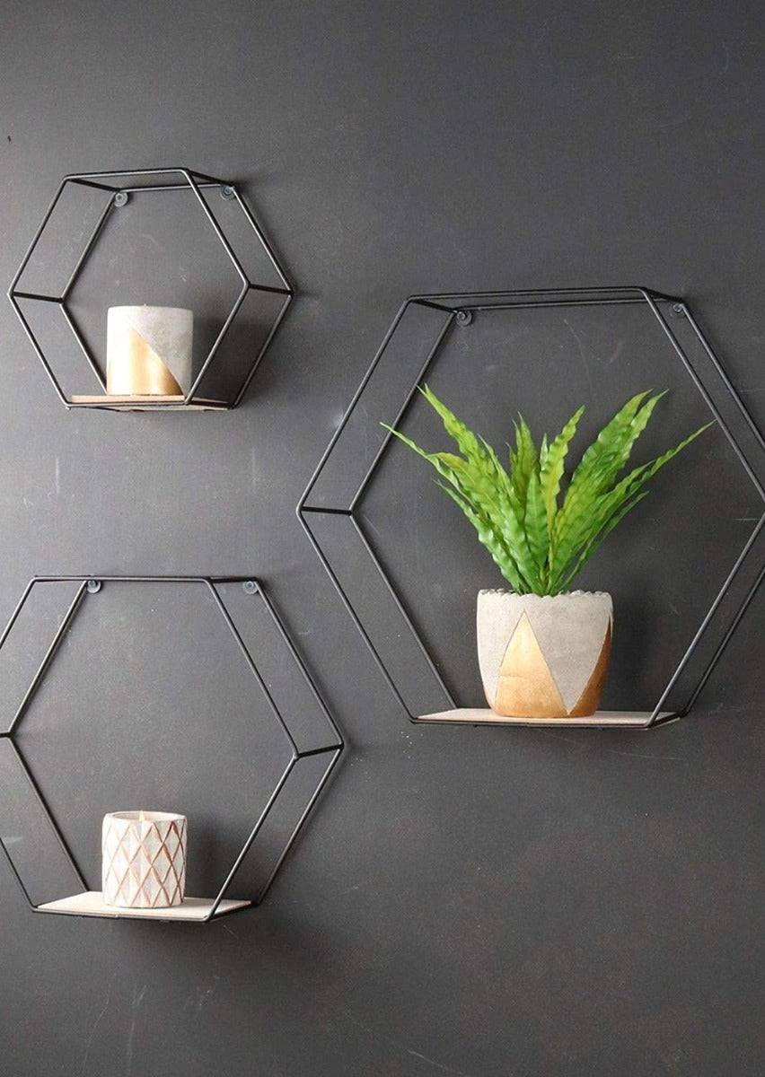 Set of 3 Hexagonal Wire Wall Shelves - Price Crash Furniture