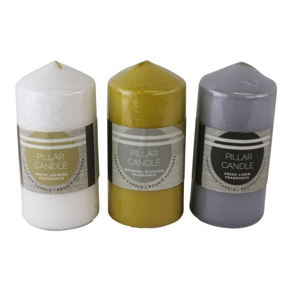 Set of 3 Multi Coloured & Fragranced Abstract Pillar Candles, Large - Price Crash Furniture