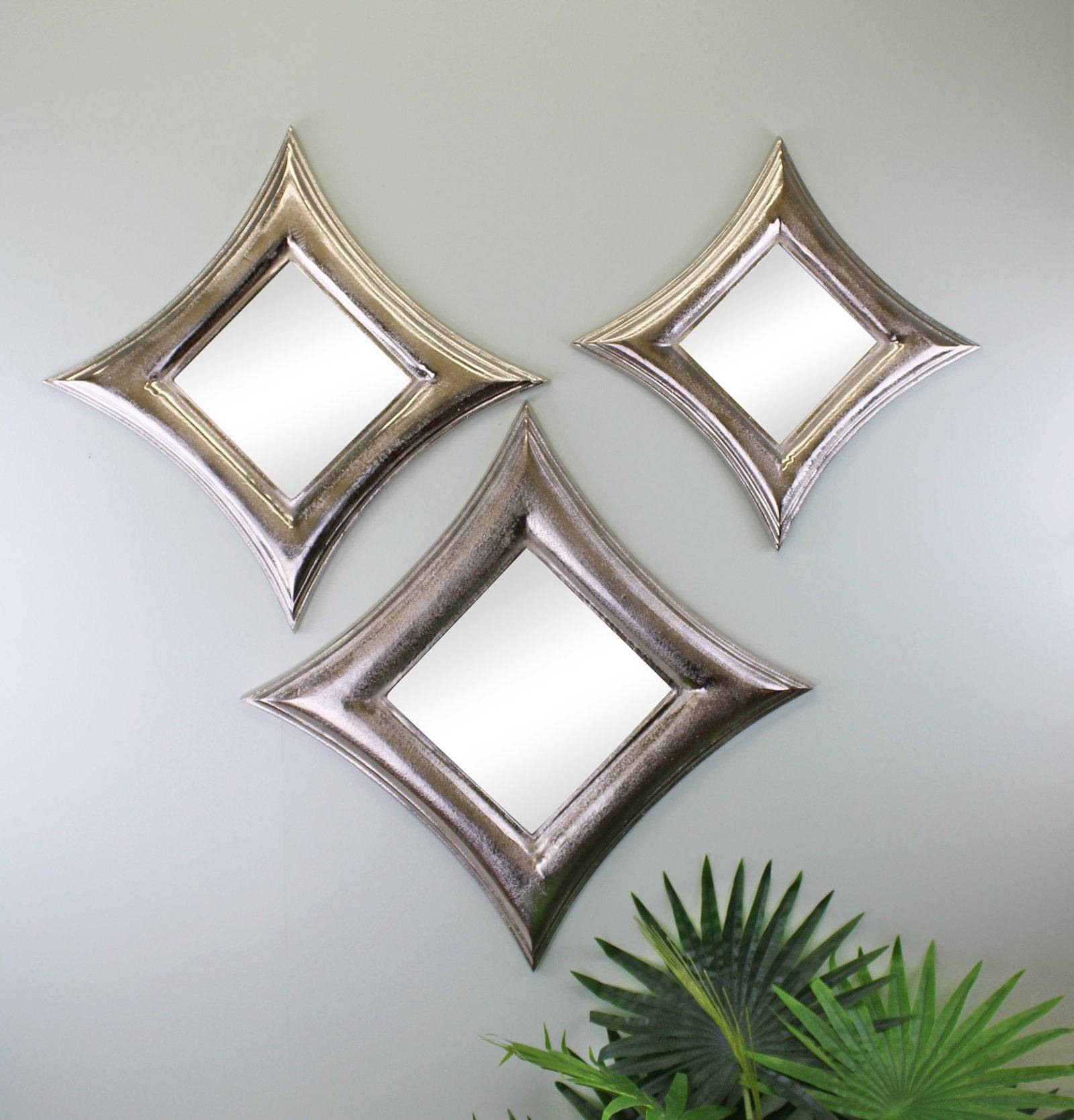 Set of 3 Silver Metal, Square Mirrors - Price Crash Furniture