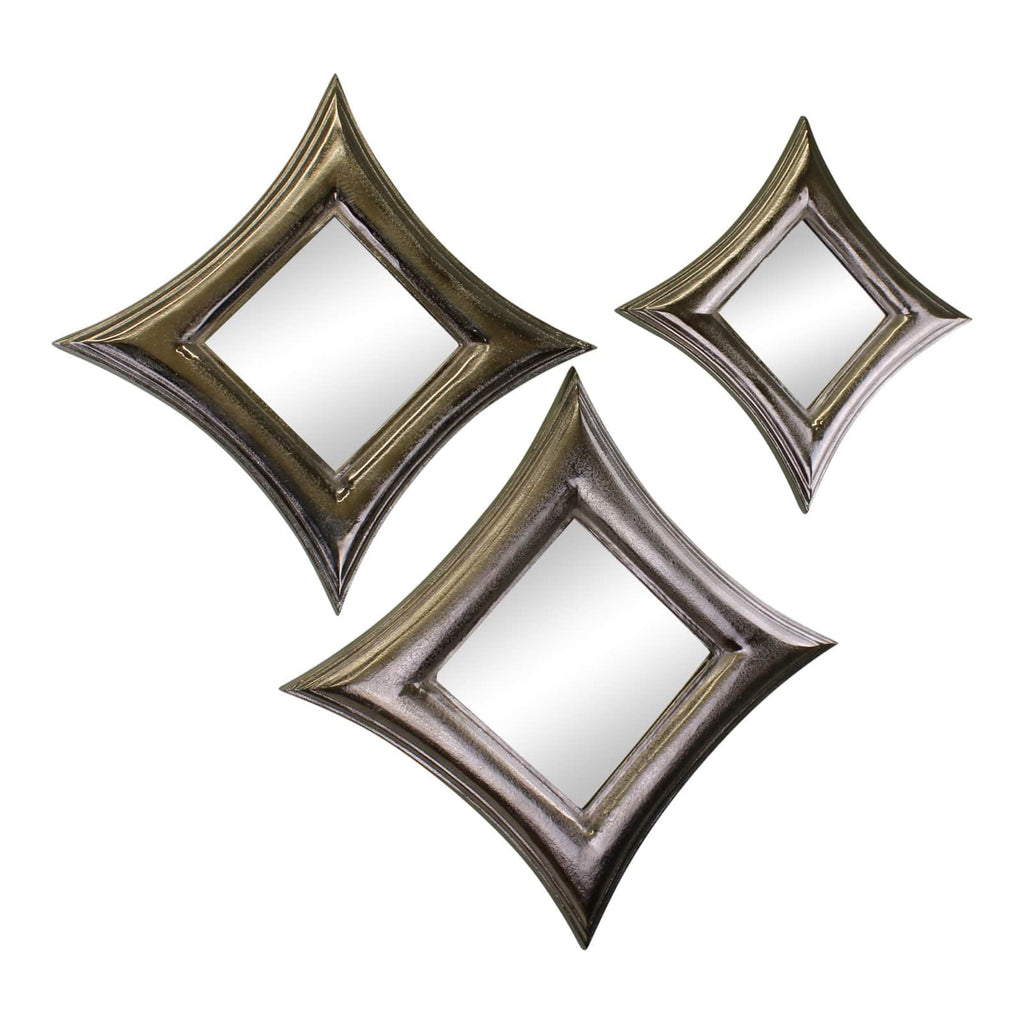 Set of 3 Silver Metal, Square Mirrors - Price Crash Furniture