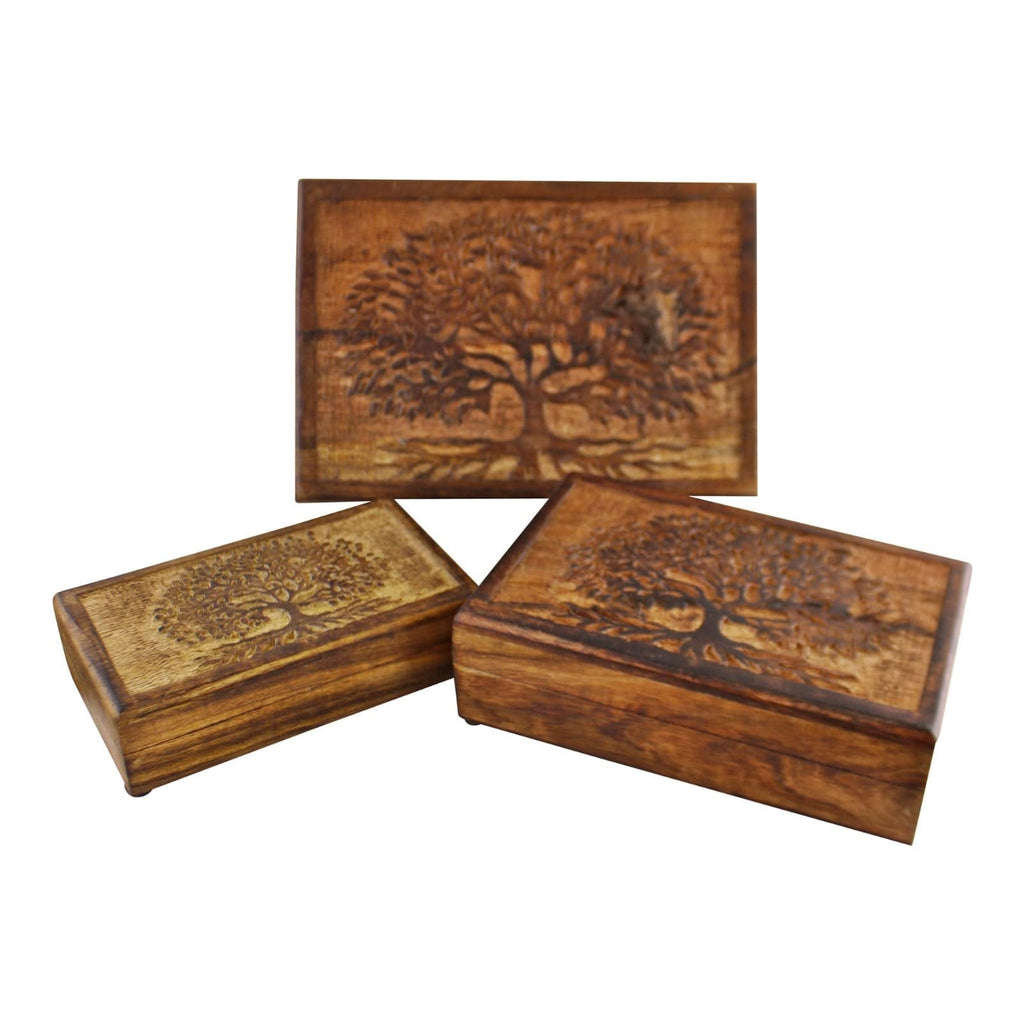 Set Of 3 Tree Of Life Wooden Boxes - Price Crash Furniture