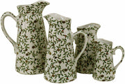 Set of 4 Ceramic Jugs, Vintage Green & White Floral Design - Price Crash Furniture