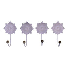 Set of 4 Decorative Metal Coat Hooks, White Flowers - Price Crash Furniture