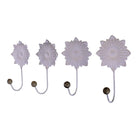 Set of 4 Decorative Metal Coat Hooks, White Flowers - Price Crash Furniture