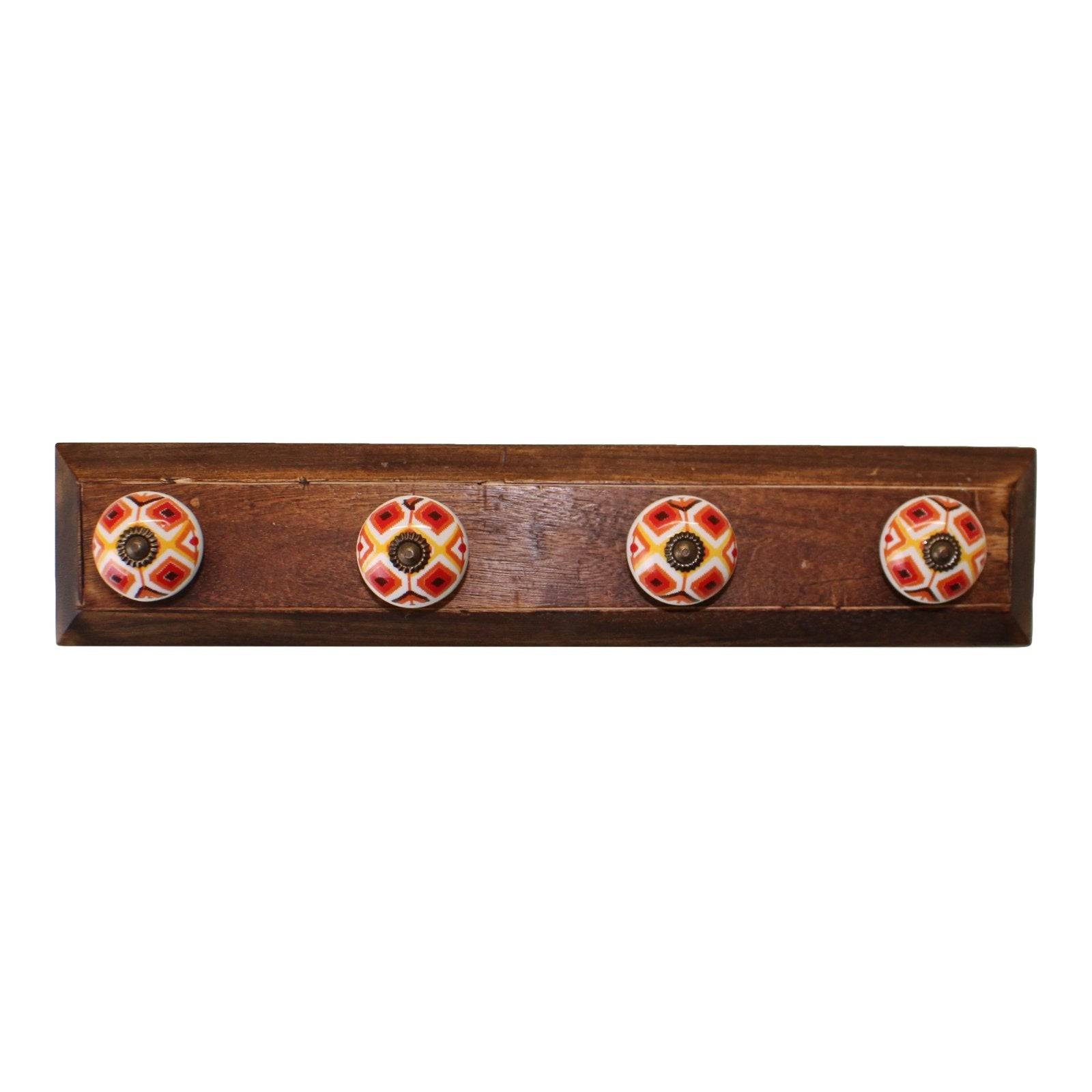 Set of 4 Kasbah Design Coat Hooks on Wooden Base - Price Crash Furniture