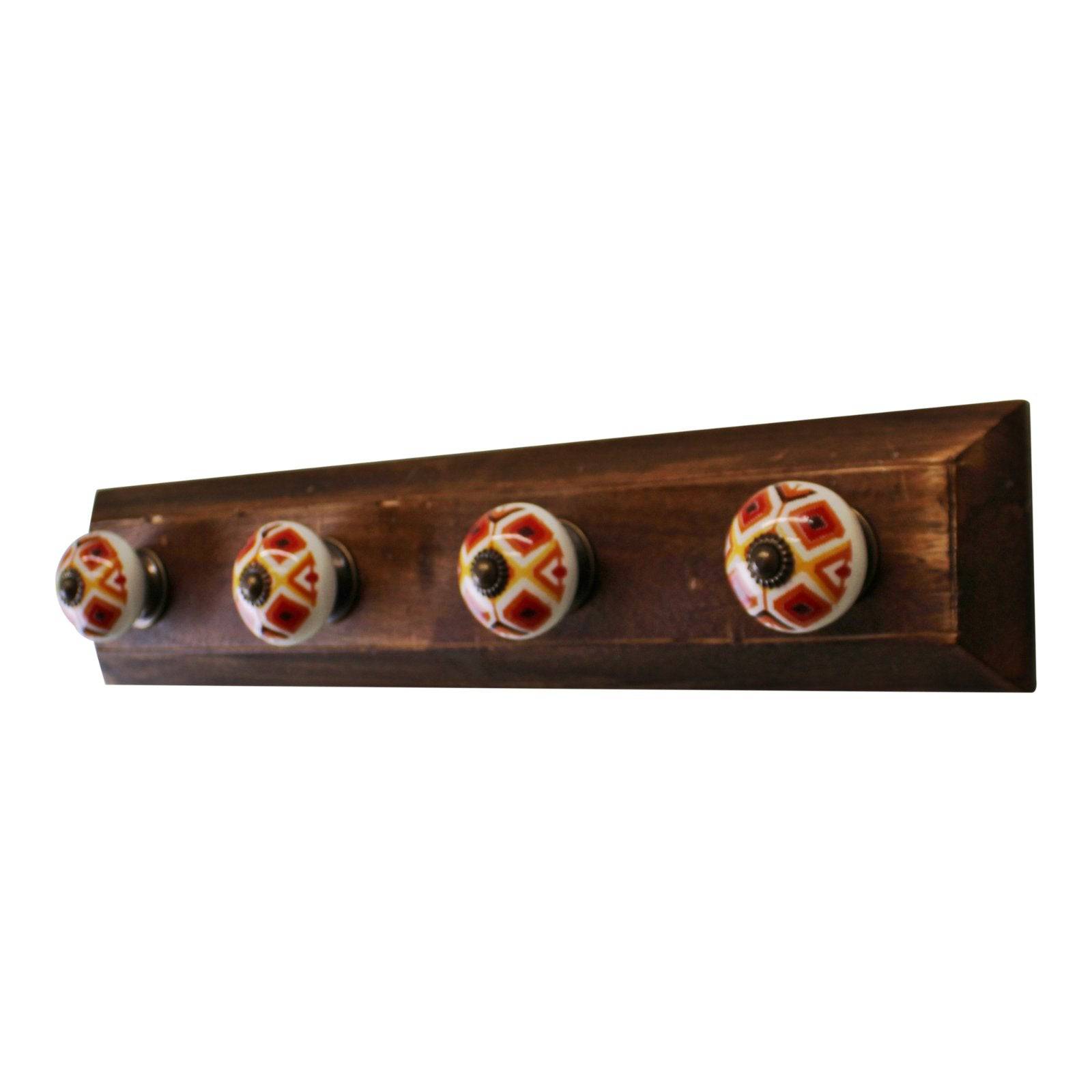 Set of 4 Kasbah Design Coat Hooks on Wooden Base - Price Crash Furniture