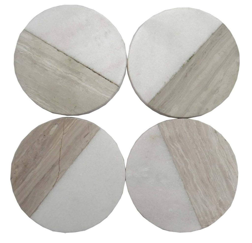 Set of 4 Wood Effect Marble Coasters - Round - Price Crash Furniture