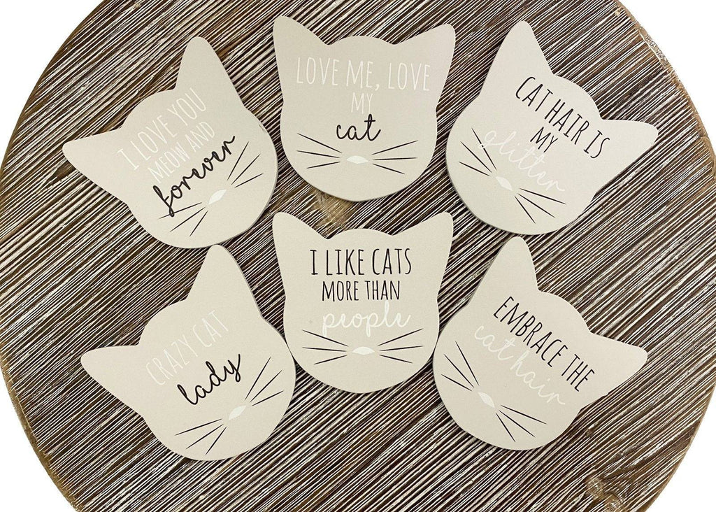 Set of 6 Cat Shaped Coasters With Assorted Quotes - Price Crash Furniture