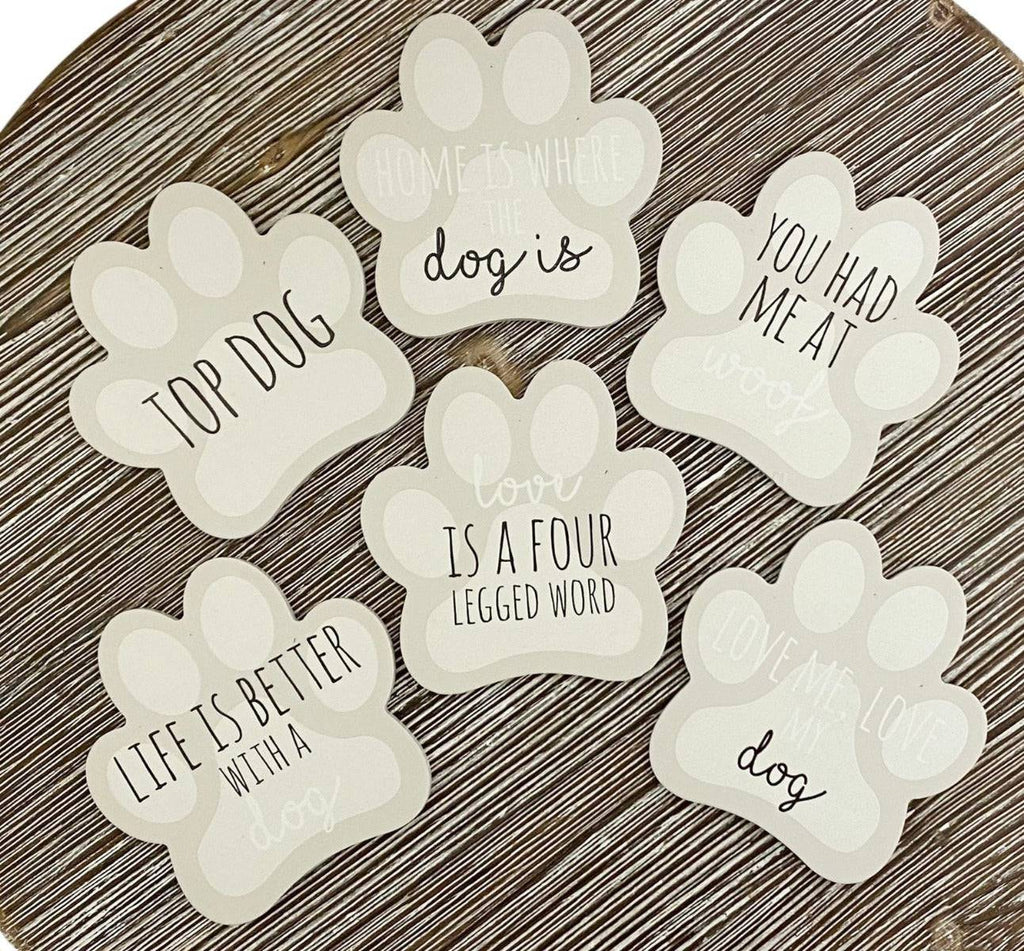 Set of 6 Dog Paw Shaped Coasters With Assorted Quotes - Price Crash Furniture