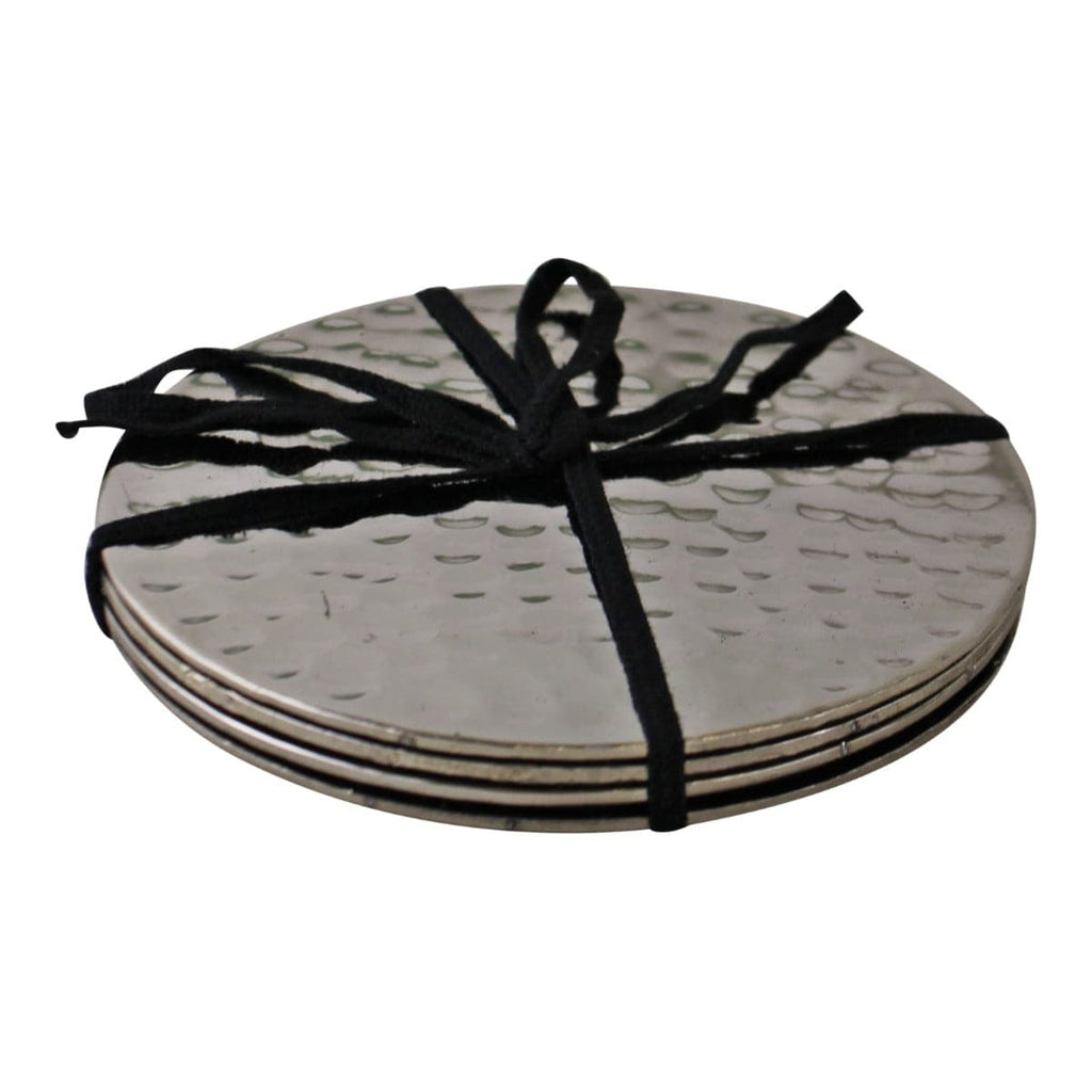 Set Of Four Hammered Silver Coloured Coasters - Price Crash Furniture
