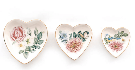 Set Of Three Heart Trinkets Dishes with Gold Edging - Price Crash Furniture