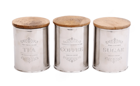 Set Of Three Silver Tea Coffee Sugar Containers - Price Crash Furniture