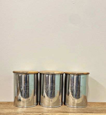 Set Of Three Silver Tea Coffee Sugar Containers - Price Crash Furniture