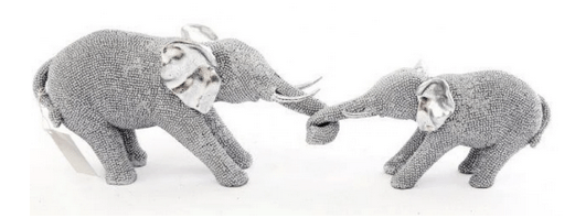 Silver Beaded Elephants Two Piece Mother & Calf - Price Crash Furniture