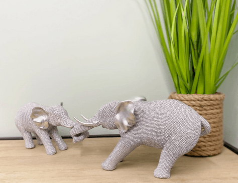 Silver Beaded Elephants Two Piece Mother & Calf - Price Crash Furniture