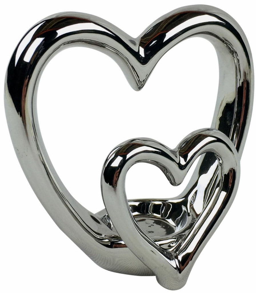 Silver Double Heart Tealight Holder - Price Crash Furniture