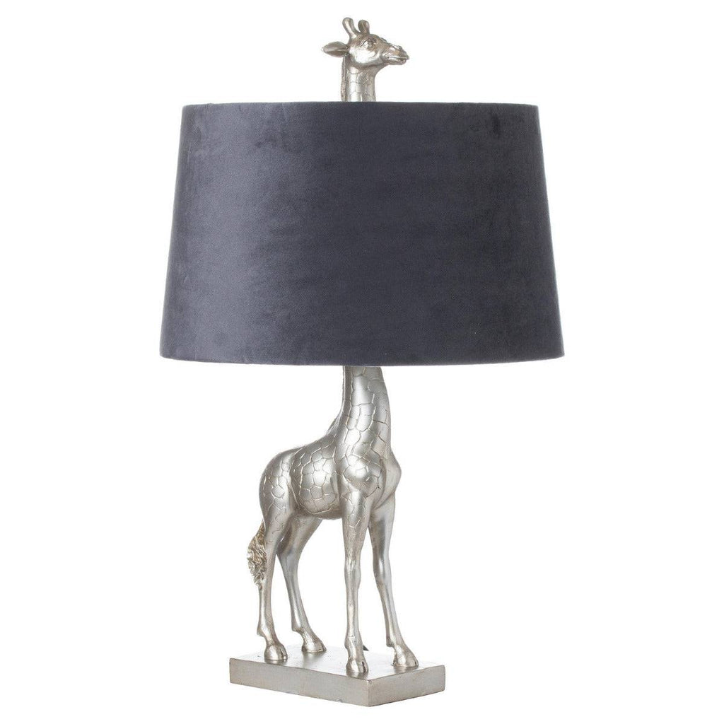 Silver Giraffe Table Lamp With Grey Velvet Shade - Price Crash Furniture