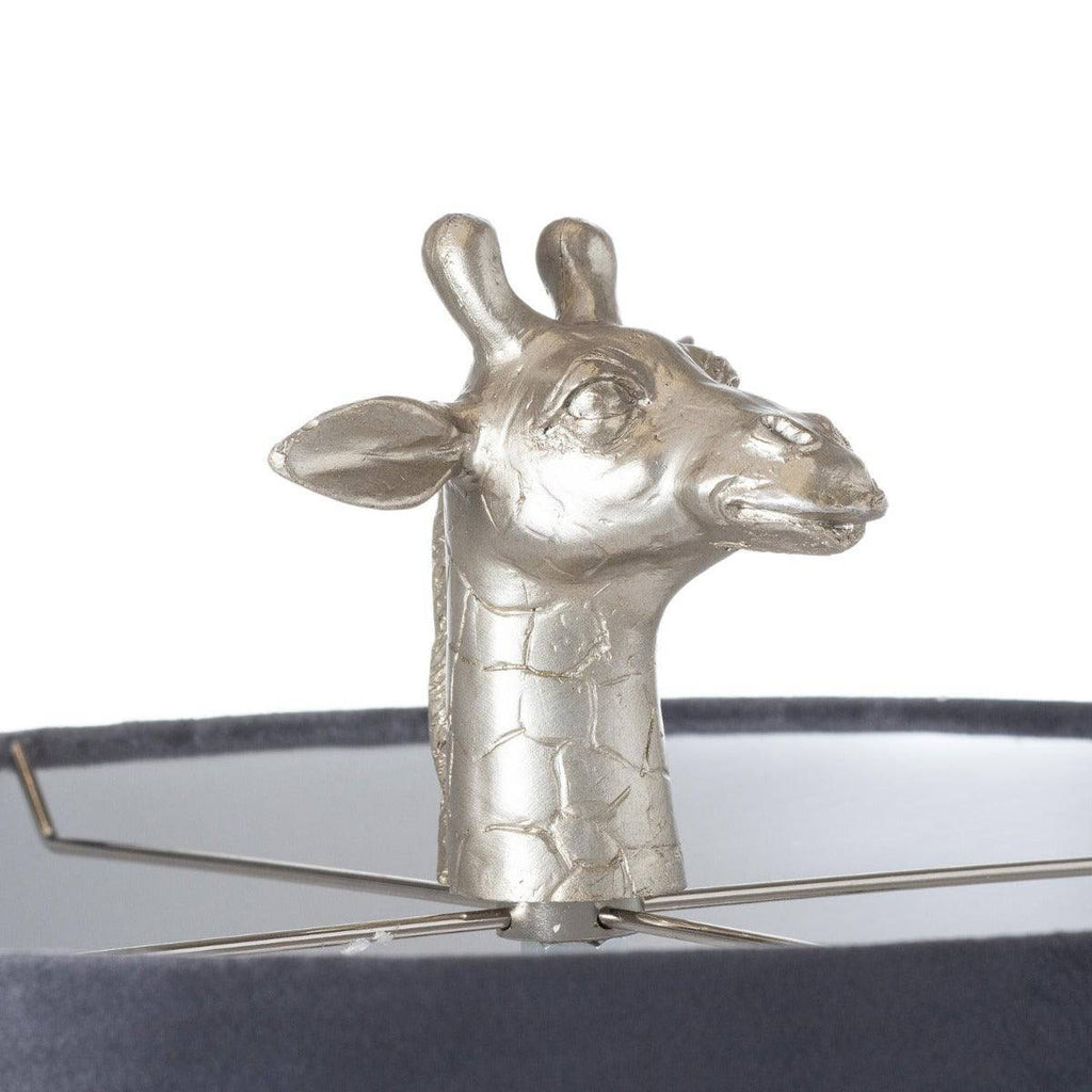 Silver Giraffe Table Lamp With Grey Velvet Shade - Price Crash Furniture