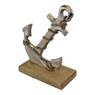 Silver Metal Anchor Nautical Ornament on Wooden Base - Price Crash Furniture