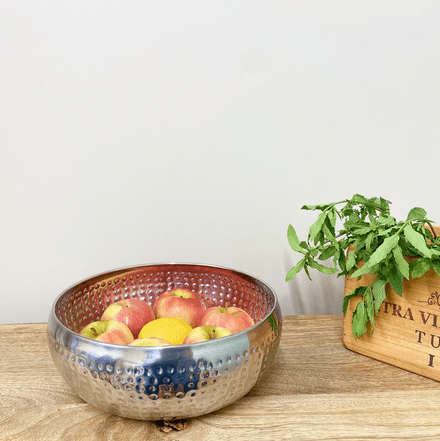 Silver Metal Bowl With Hammered Detail Small - Price Crash Furniture