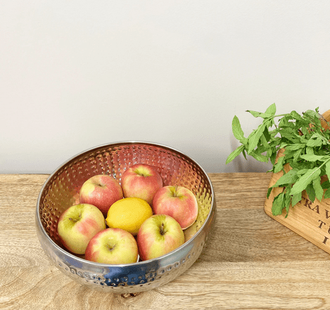 Silver Metal Bowl With Hammered Detail Small - Price Crash Furniture