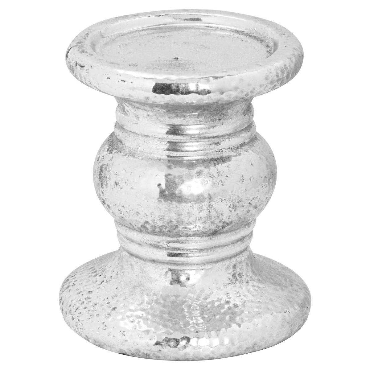 Silver Punch Faced Ceramic Candle Holder - Price Crash Furniture